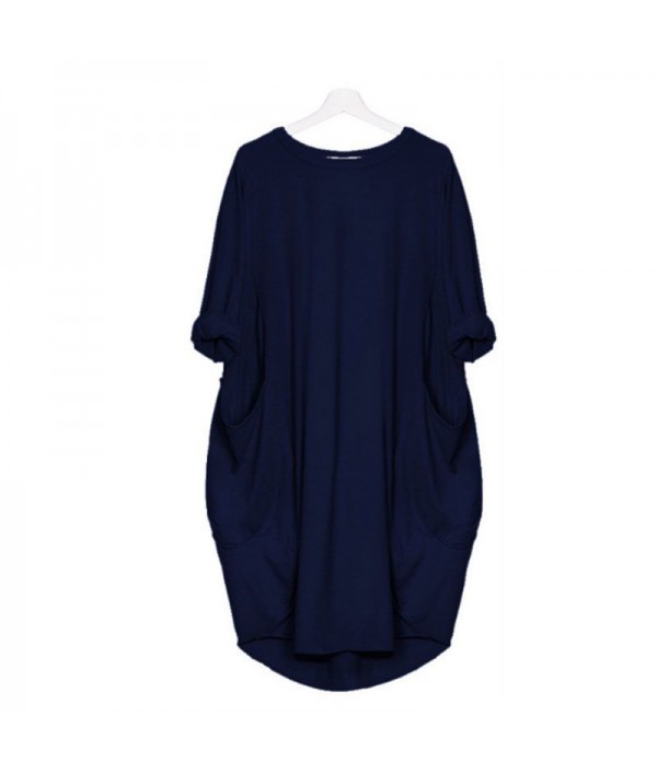 Hot Sale Women Casual Round Collar Long-sleeve Solid Color Loose Dress