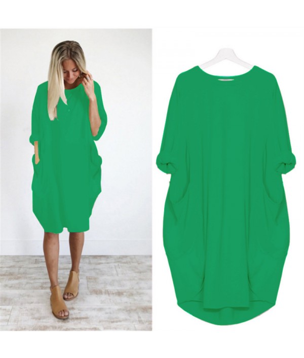 Hot Sale Women Casual Round Collar Long-sleeve Solid Color Loose Dress