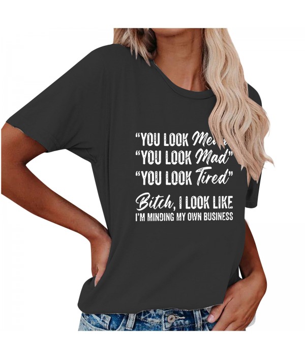 Women Fashion Letter Slogan Printed Round Neck Short Sleeve T-Shirt