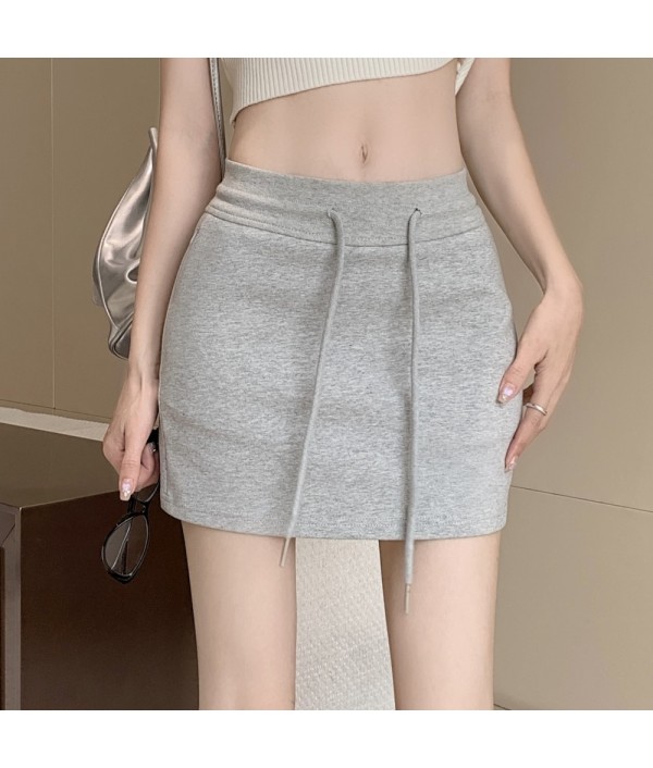 Women Simple Solid Color Drawstring Skirt