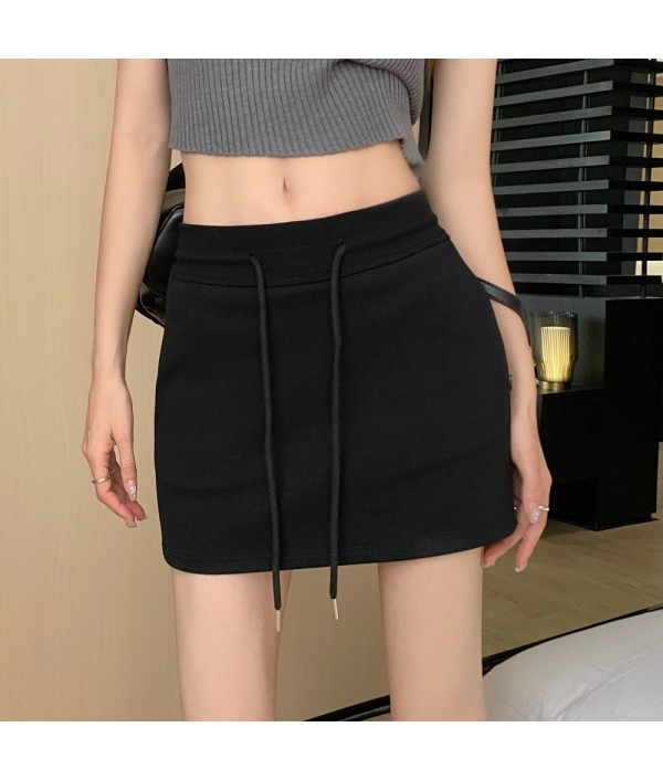 Women Simple Solid Color Drawstring Skirt