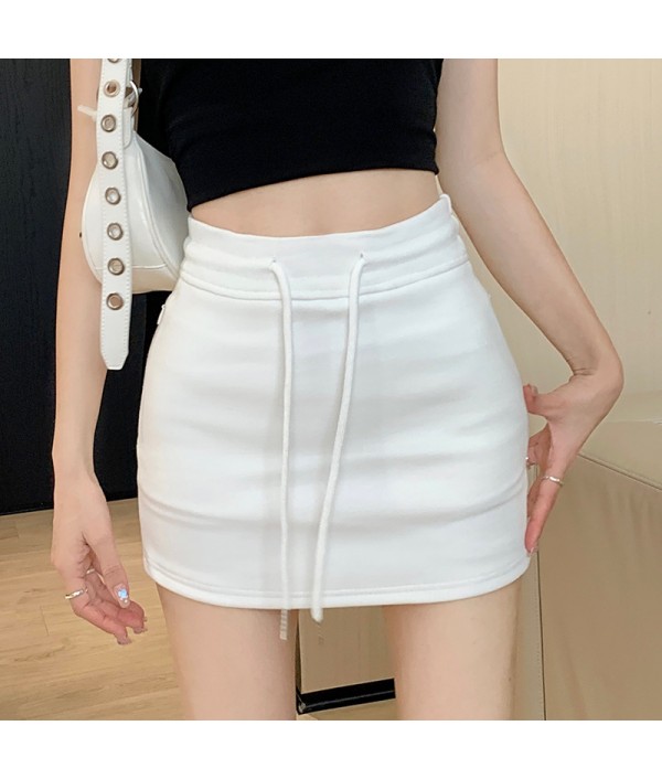 Women Simple Solid Color Drawstring Skirt