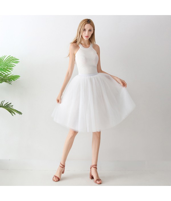 Women Fashion Solid Color High Waist Mesh Tutu Skirt