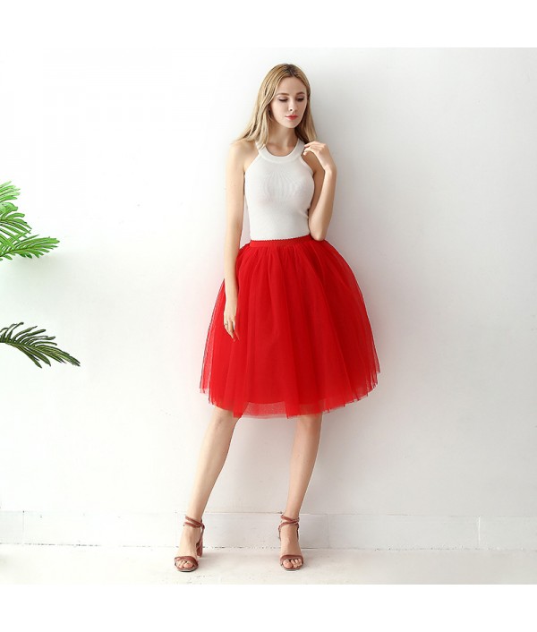 Women Fashion Solid Color High Waist Mesh Tutu Skirt