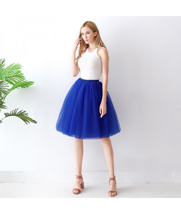 Women Fashion Solid Color High Waist Mesh Tutu Skirt