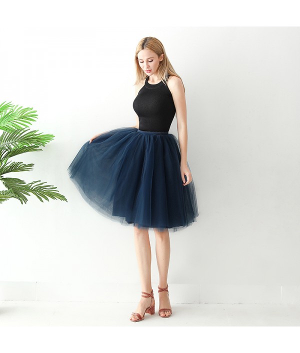 Women Fashion Solid Color High Waist Mesh Tutu Skirt