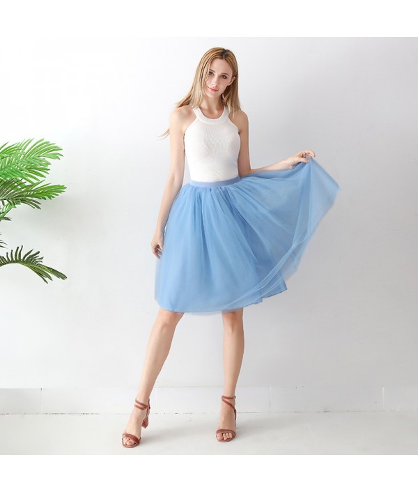 Women Fashion Solid Color High Waist Mesh Tutu Skirt