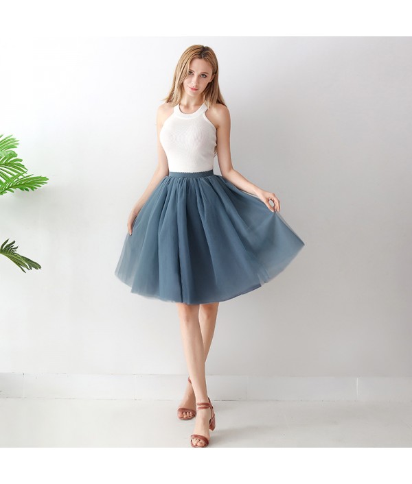 Women Fashion Solid Color High Waist Mesh Tutu Skirt