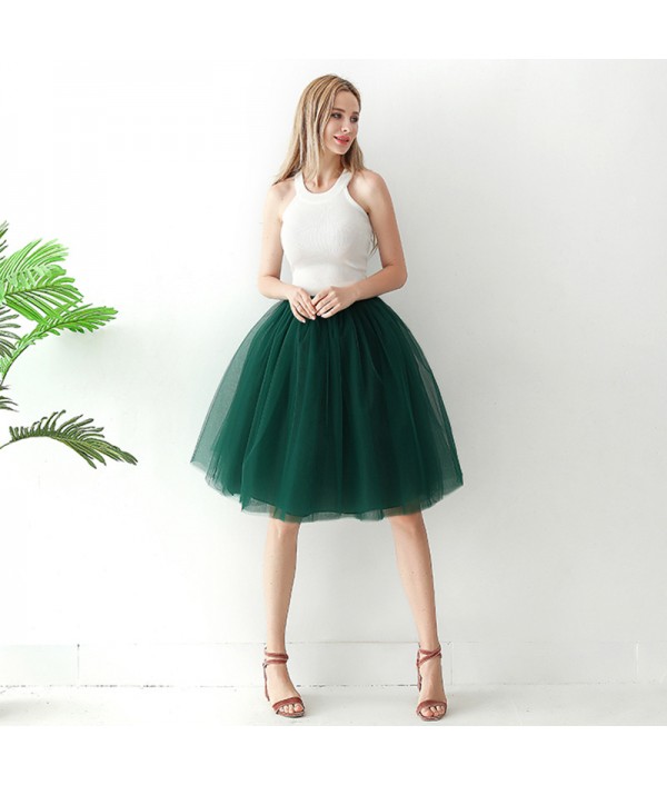 Women Fashion Solid Color High Waist Mesh Tutu Skirt