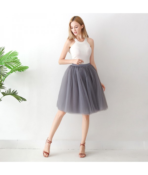 Women Fashion Solid Color High Waist Mesh Tutu Skirt