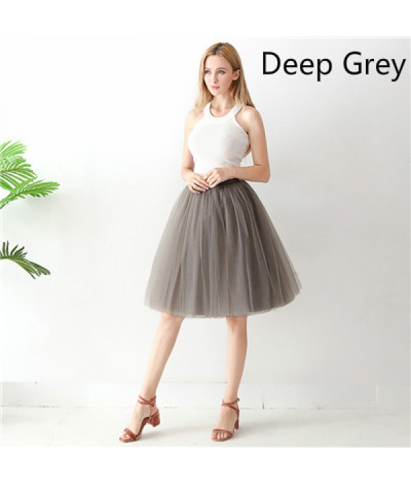 Women Fashion Solid Color High Waist Mesh Tutu Skirt