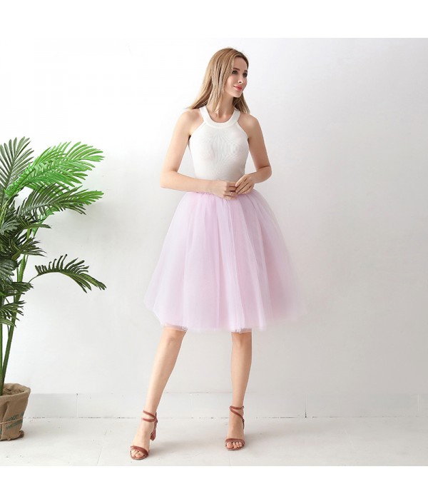 Women Fashion Solid Color High Waist Mesh Tutu Skirt