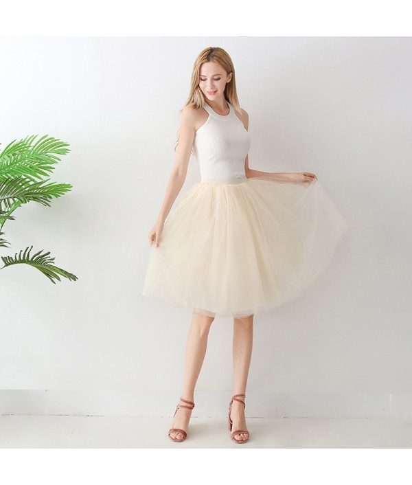 Women Fashion Solid Color High Waist Mesh Tutu Skirt