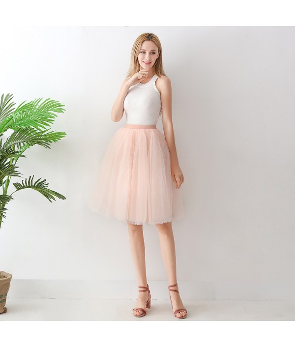 Women Fashion Solid Color High Waist Mesh Tutu Skirt