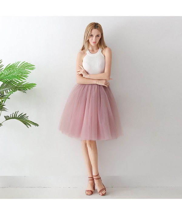 Women Fashion Solid Color High Waist Mesh Tutu Skirt