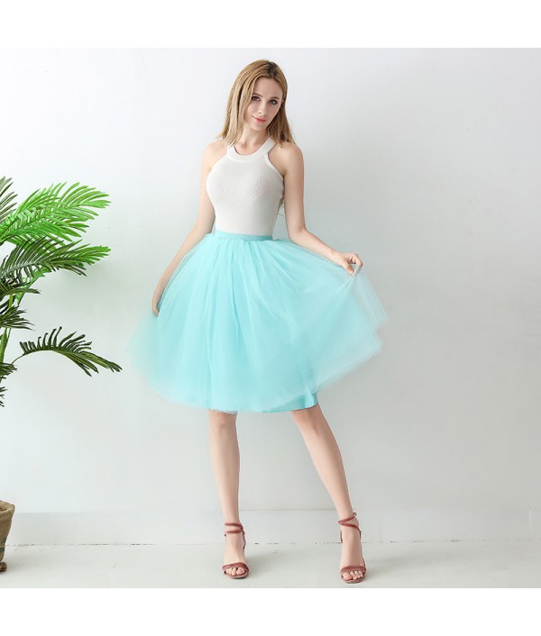 Women Fashion Solid Color High Waist Mesh Tutu Skirt