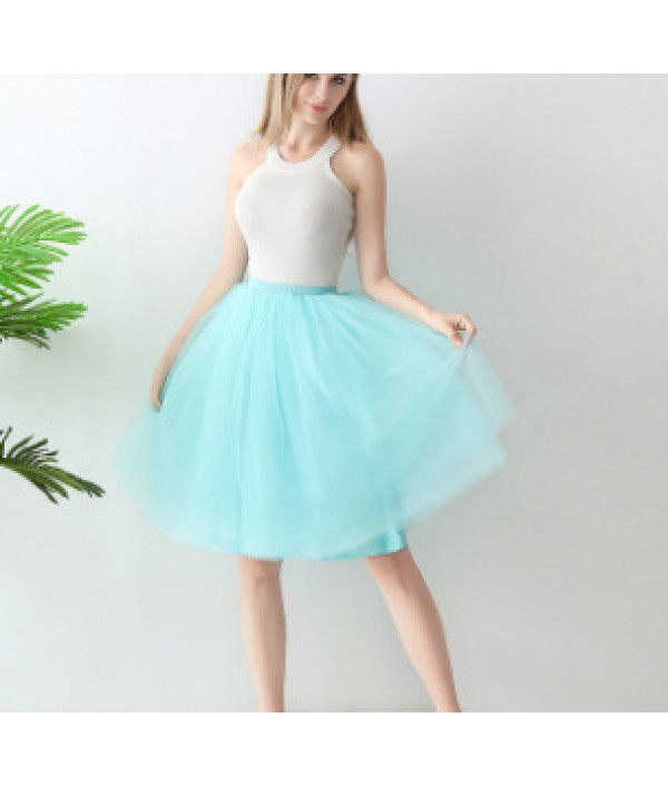 Women Fashion Solid Color High Waist Mesh Tutu Skirt