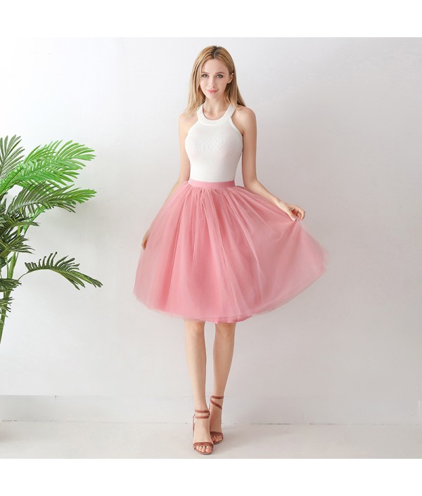 Women Fashion Solid Color High Waist Mesh Tutu Skirt