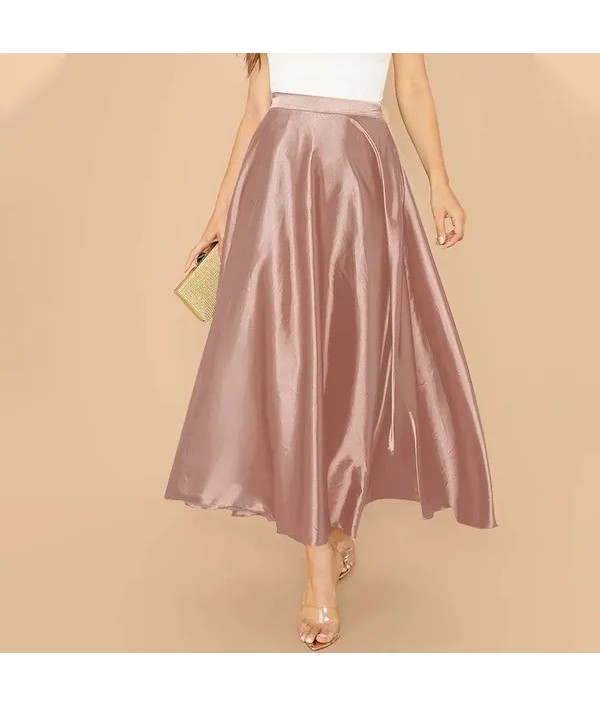 Women Elegant Plain Satin Skirt