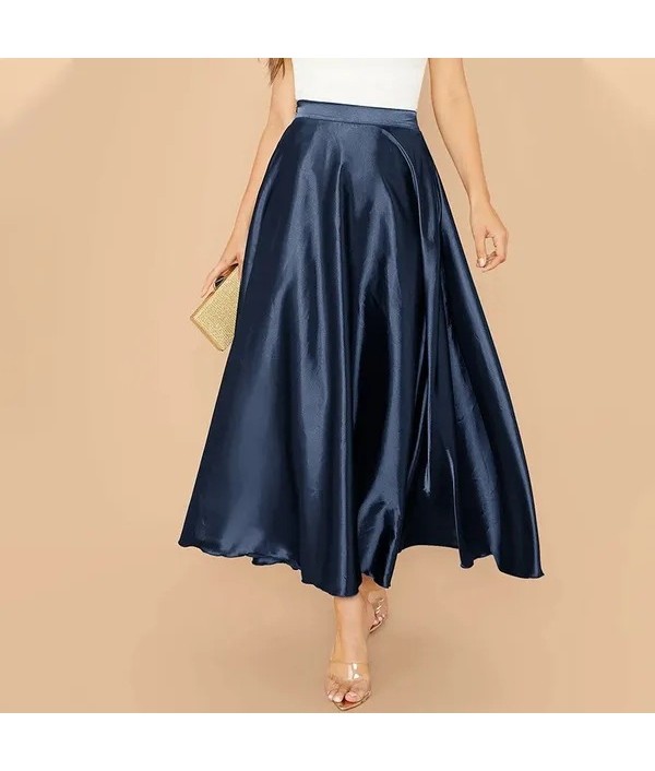 Women Elegant Plain Satin Skirt