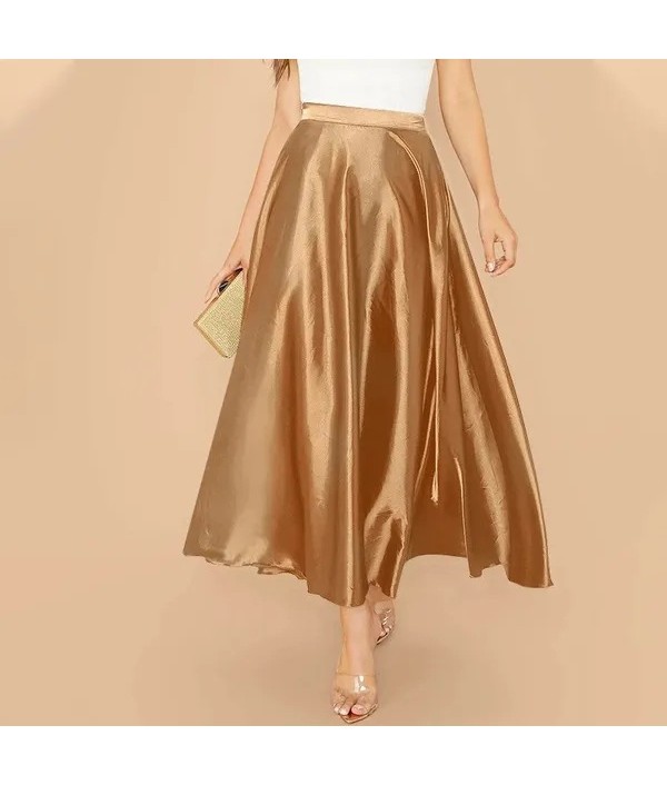 Women Elegant Plain Satin Skirt