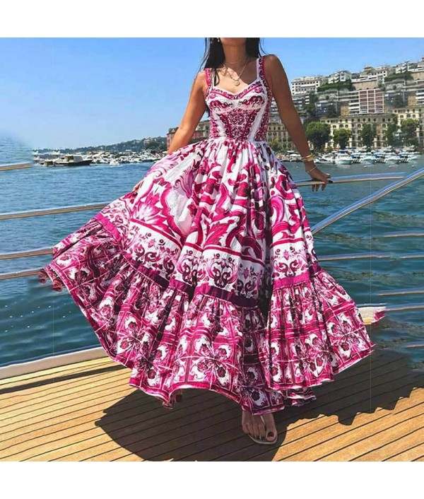 Summer Women Fashion Bohemian Print Slin...