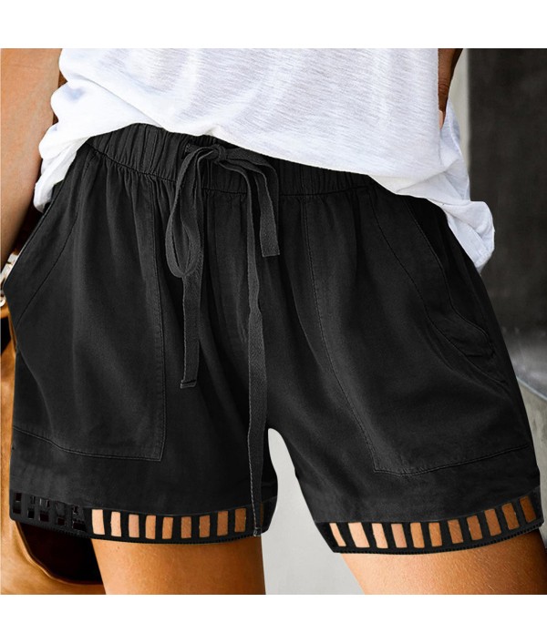 Summer Women Casual High Waist Lace-Up Loose Shorts