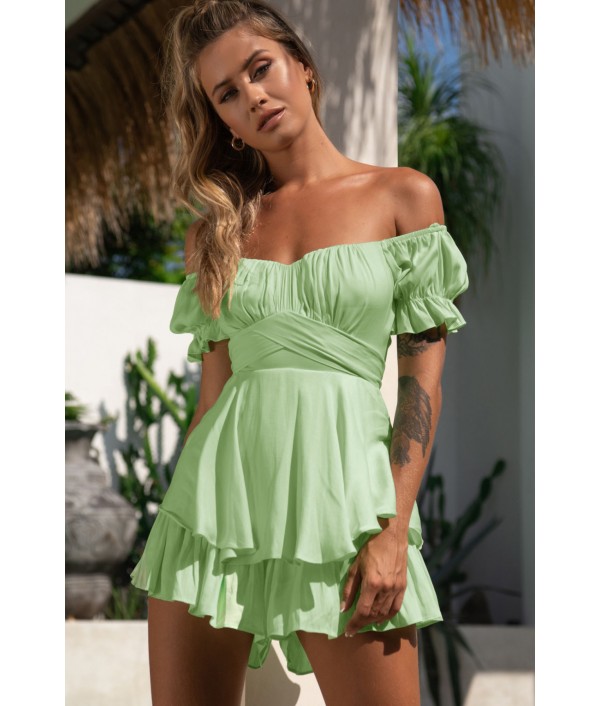 Summer Women Fashion Sexy Boat Neck Lantern Lotus Leaf Sleeve Rompers