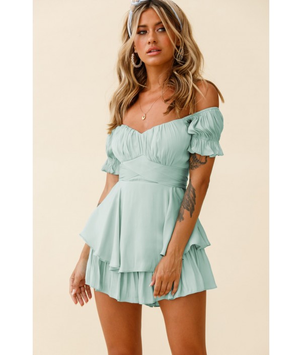 Summer Women Fashion Sexy Boat Neck Lantern Lotus Leaf Sleeve Rompers