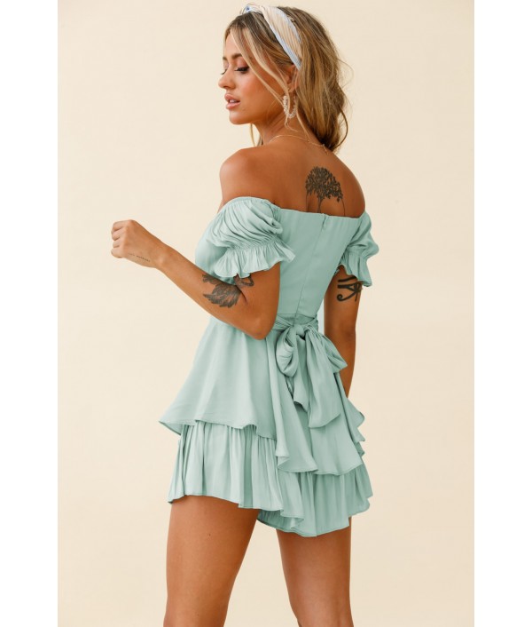 Summer Women Fashion Sexy Boat Neck Lantern Lotus Leaf Sleeve Rompers