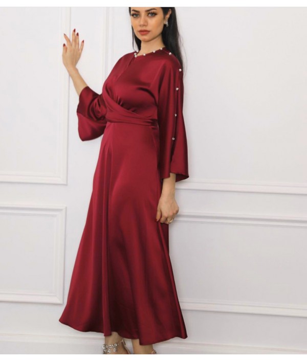 Women Elegant Solid Satin Maxi Dress