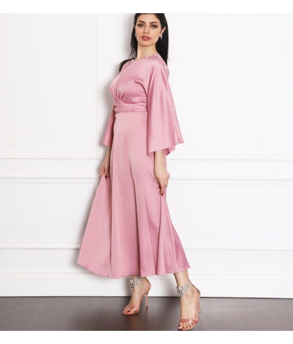 Women Elegant Solid Satin Maxi Dress