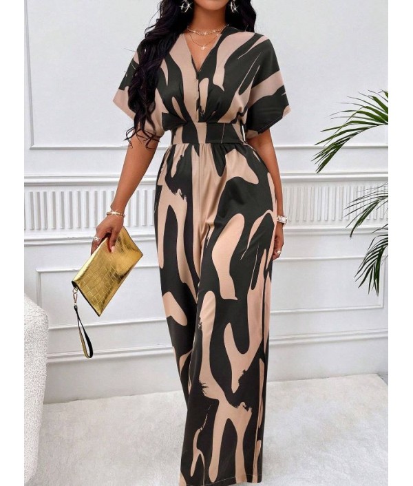 Women Fashion Printed Wide-Leg Jumpsuit