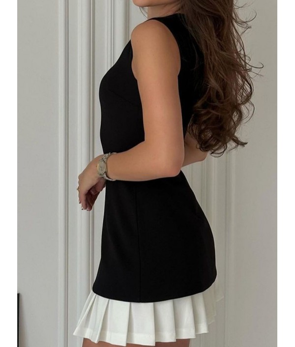 Elegant Women Fashion Pleated Sleeveless Dress