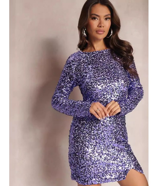 Women Fashion Sequin Long Sleeve Party Dress