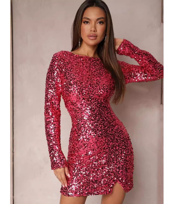 Women Fashion Sequin Long Sleeve Party Dress