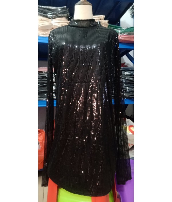 Women Fashion Collar Sequin Loose Party Dress