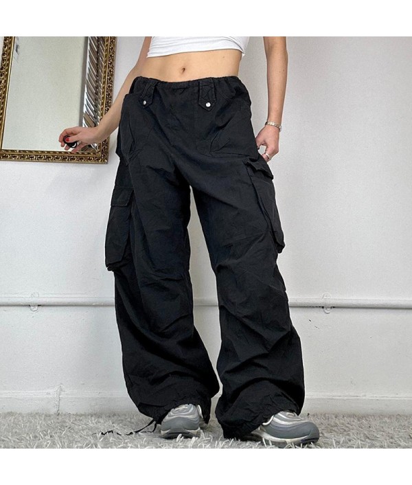 Women Casual Low Waisted Lace-Up Loose Multi-Pocket Cargo Pants