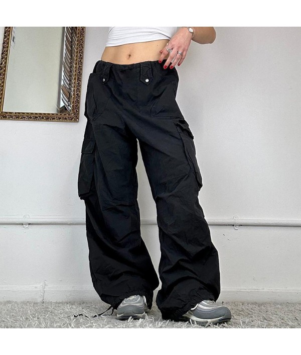 Women Casual Low Waisted Lace-Up Loose Multi-Pocket Cargo Pants