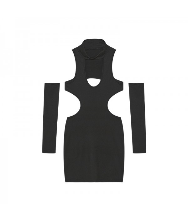 Women Sexy Solid Color Hollow Bodycon Dress