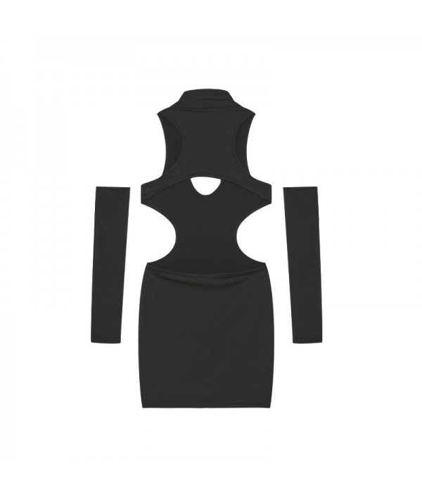 Women Sexy Solid Color Hollow Bodycon Dress