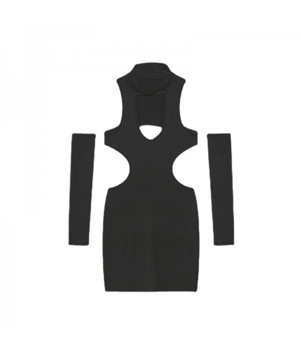 Women Sexy Solid Color Hollow Bodycon Dress