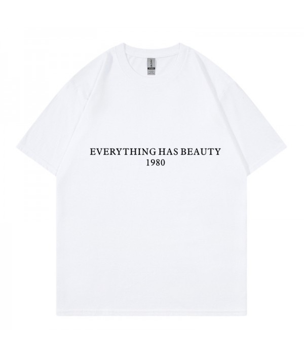 Everything Has Beauty 1980 Women Letters Street Pure Cotton Short Sleeve T-Shirt