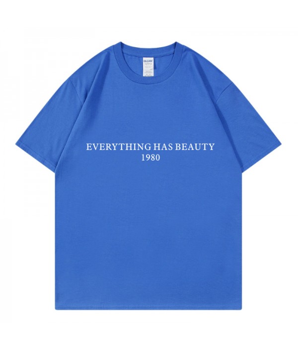 Everything Has Beauty 1980 Women Letters Street Pure Cotton Short Sleeve T-Shirt