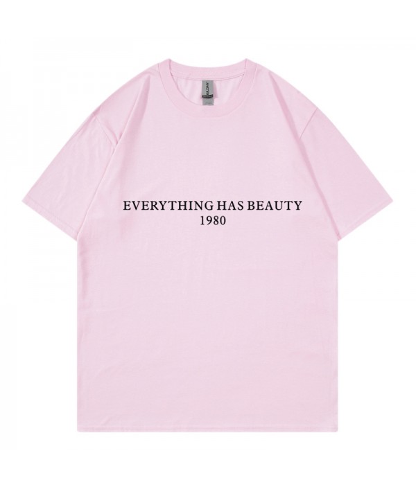 Everything Has Beauty 1980 Women Letters Street Pure Cotton Short Sleeve T-Shirt