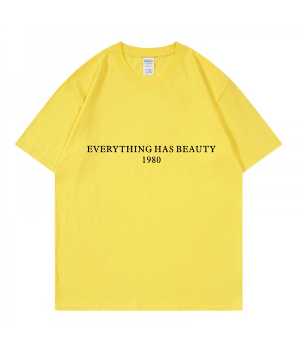 Everything Has Beauty 1980 Women Letters Street Pure Cotton Short Sleeve T-Shirt