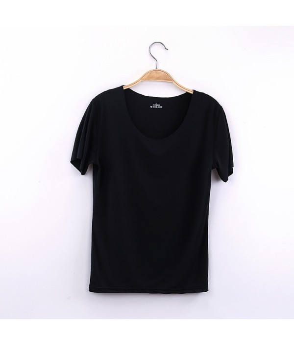 Women Simple Solid Color Base Ice Silk Seamless Short Sleeve Blank T-Shirt