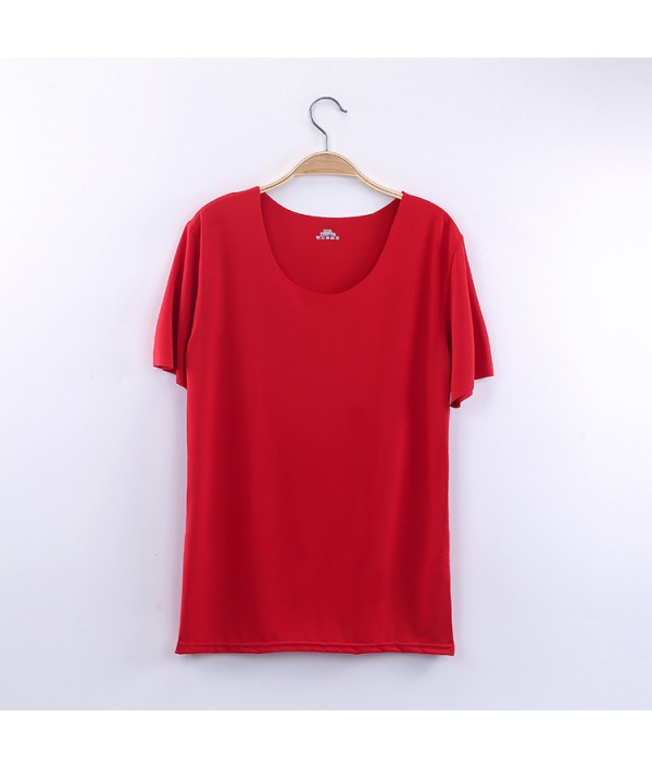 Women Simple Solid Color Base Ice Silk Seamless Short Sleeve Blank T-Shirt