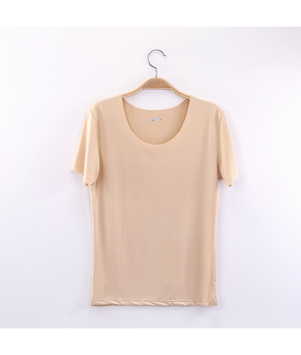 Women Simple Solid Color Base Ice Silk Seamless Short Sleeve Blank T-Shirt