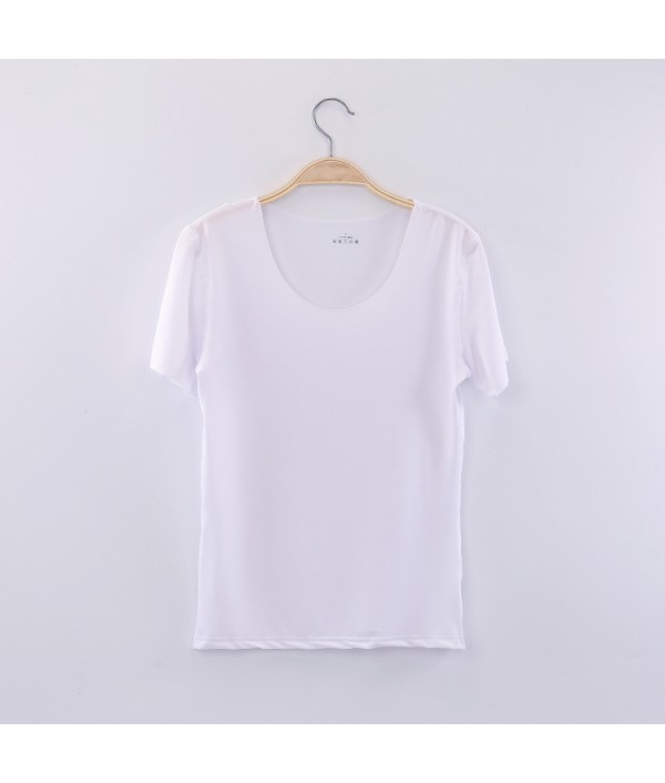 Women Simple Solid Color Base Ice Silk Seamless Short Sleeve Blank T-Shirt